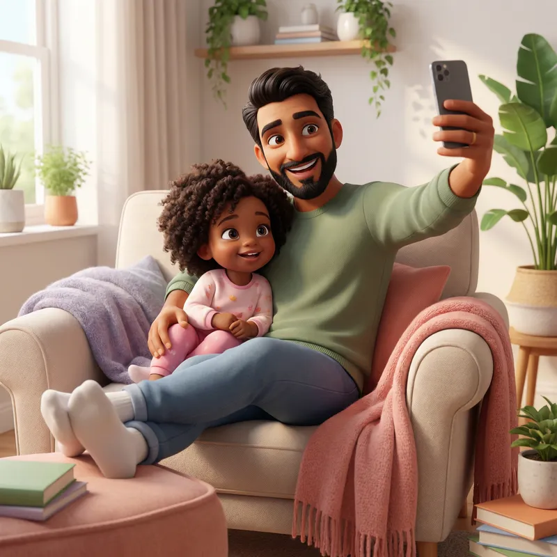 Father and Daughter Selfie Moment | Family Bonding, 3D Father and Daughter Selfie Moment | Family Bonding, 3D