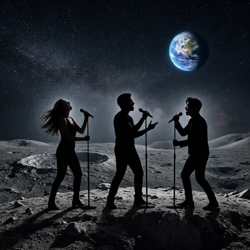 Moonlit Serenade with Diverse Silhouettes on the Moon