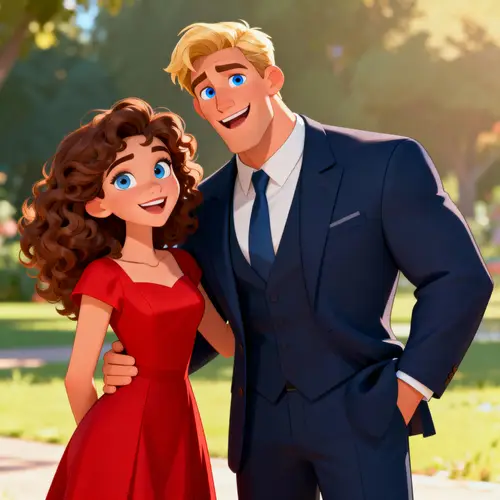 Charming Animated Couple: Love in Full Color