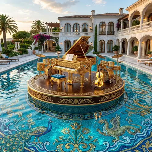 Luxury Floating Music Stage in Turquoise Pool