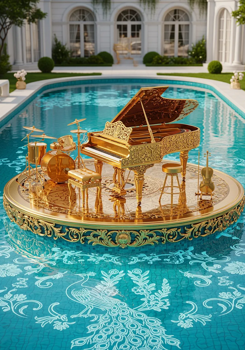 Luxury Floating Music Stage in Turquoise Pool