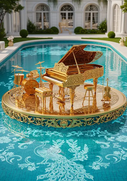 Luxury Floating Music Stage in Turquoise Pool