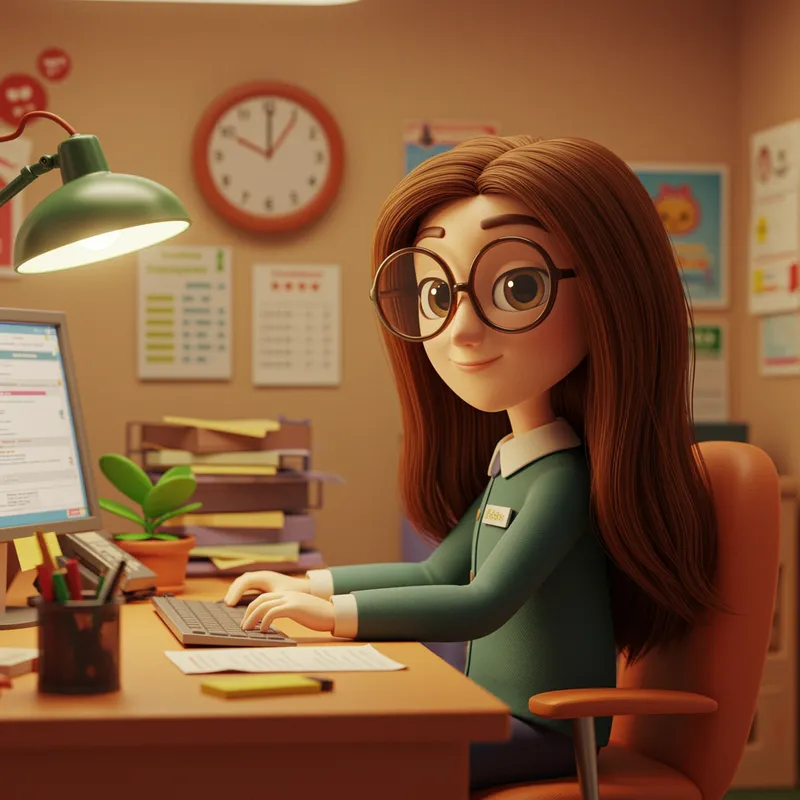 Bank Employee at Desk - Pixar Style Illustration Bank Employee at Desk - Pixar Style Illustration