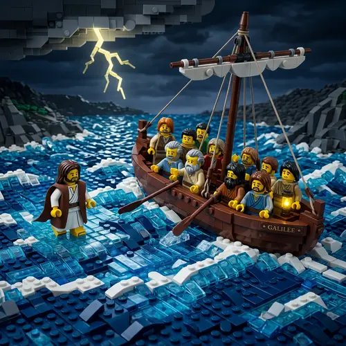 LEGO Jesus Walking on Water with Disciples Scene