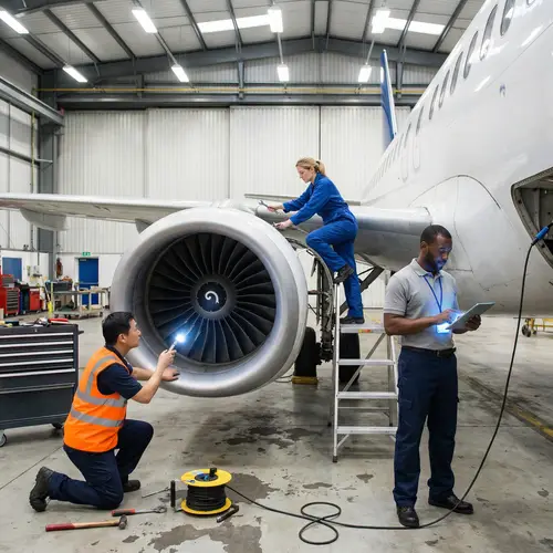 Aircraft Maintenance Workers at Work | Professional Aviation Team