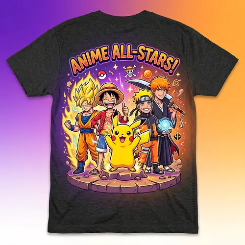 Vibrant Anime T-Shirt Design Featuring Pikachu & Friends
