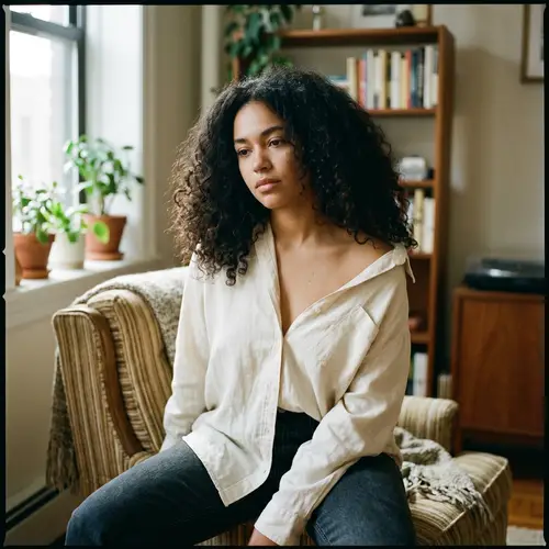 Captivating Curly Haired Woman in Semi Nude