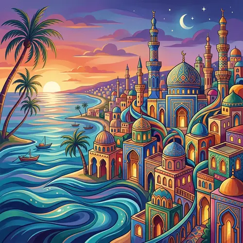 Abstract Illustration of Gaza's Cityscape | Colorful & Tranquil Art