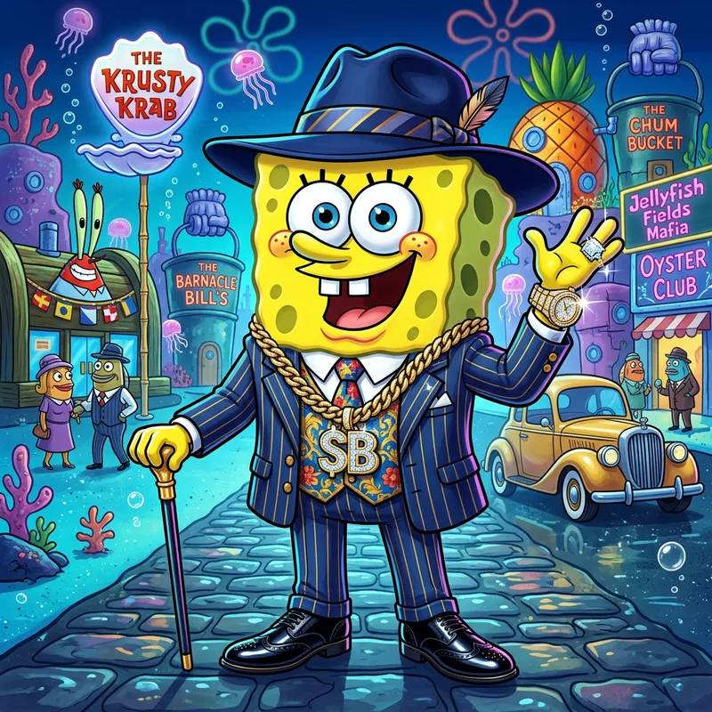 SpongeBob Dressed as Gangster with Expensive Brands and Diamonds SpongeBob Dressed as Gangster with Expensive Brands and Diamonds