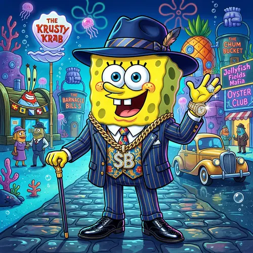 Sponge Character in Stylish Gangster Outfit