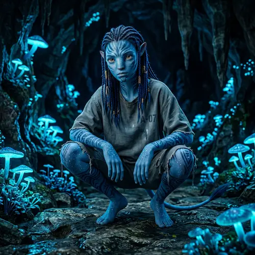 Young Blue Na'vi Girl in Dark Cave