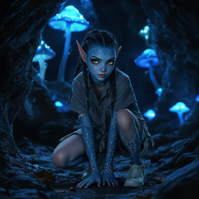 Young Blue Na'vi Girl in Dark Cave