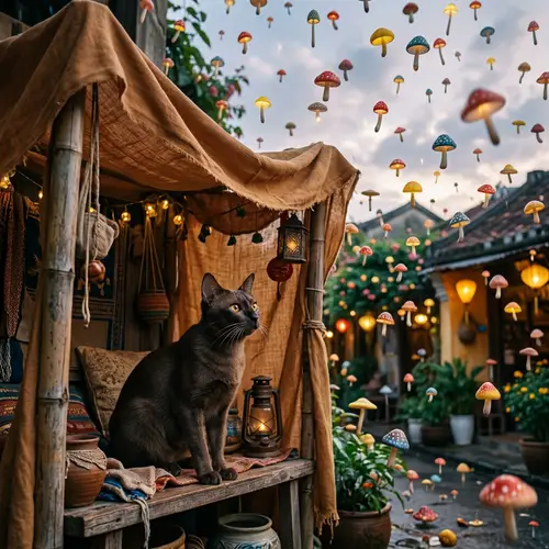 Quaint Scene of Vietnamese Cat under Caramel Canopy
