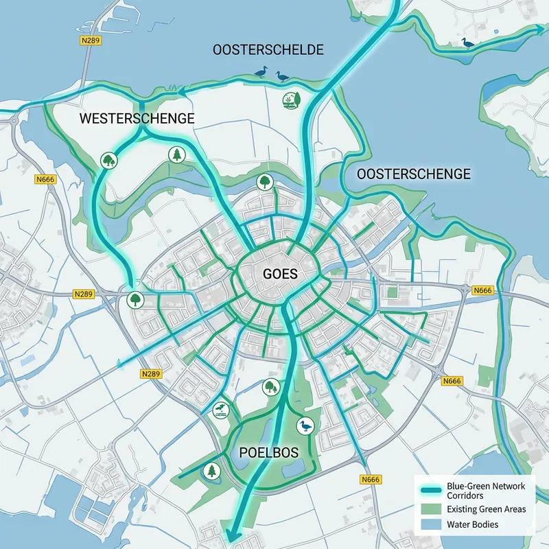 Strengthening Goes Blue-Green Network | Map Illustration Strengthening Goes Blue-Green Network | Map Illustration