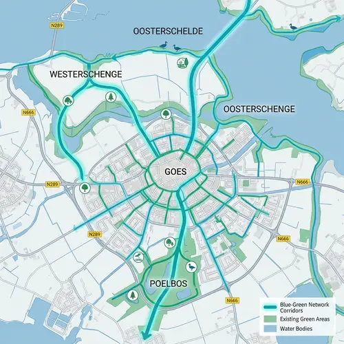 Strengthening Goes Blue-Green Network | Map Illustration