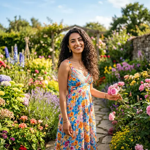 Radiant Middle-Eastern Woman in Colorful Sundress