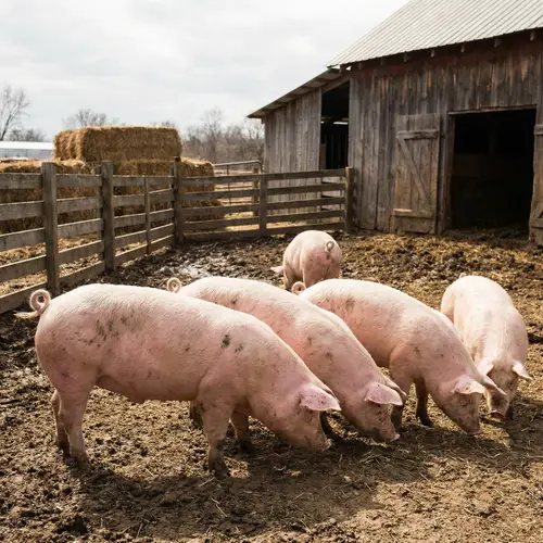 Charming Image of 5 Pink Pigs on a Farm