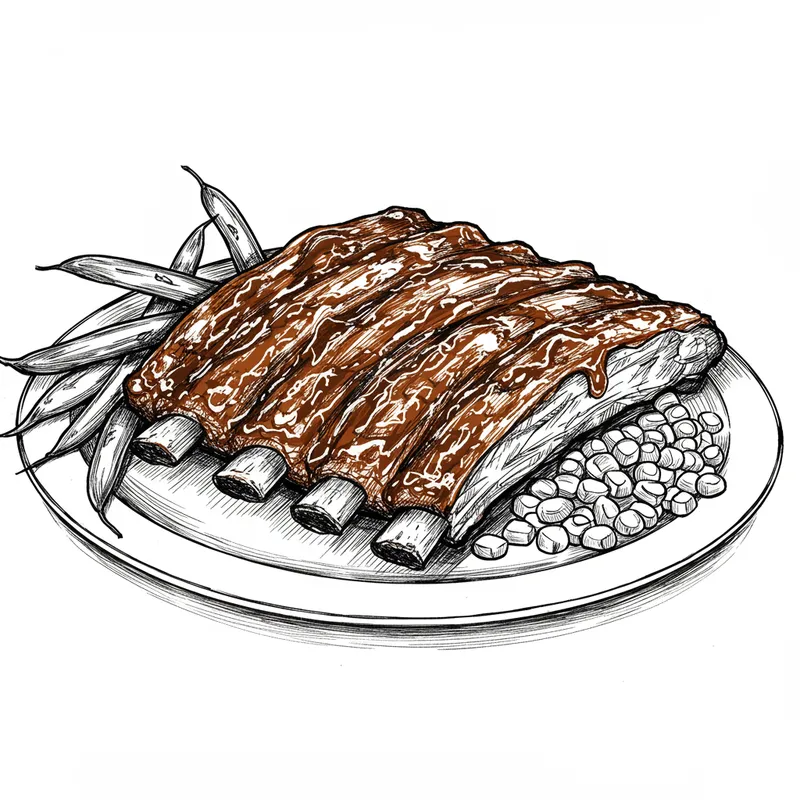 BBQ Ribs Plate Sketch - Hand Drawn Art BBQ Ribs Plate Sketch - Hand Drawn Art