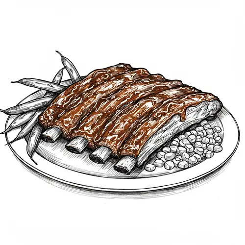 BBQ Ribs Plate Sketch - Hand Drawn Art