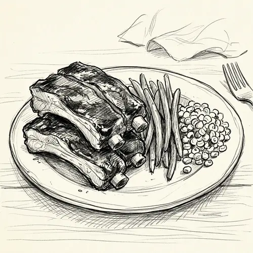 BBQ Ribs Plate Sketch - Hand Drawn Art
