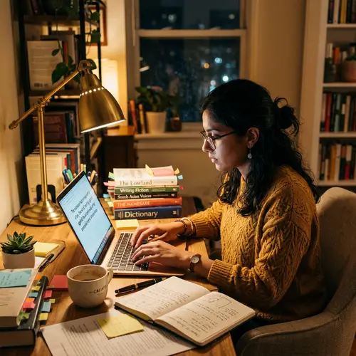 Young South Asian Female Author Compiling Novel
