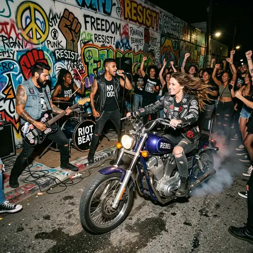 Rebellious Lifestyle: Indigo Motorcycle, Punk Rock Band, Graffiti Walls
