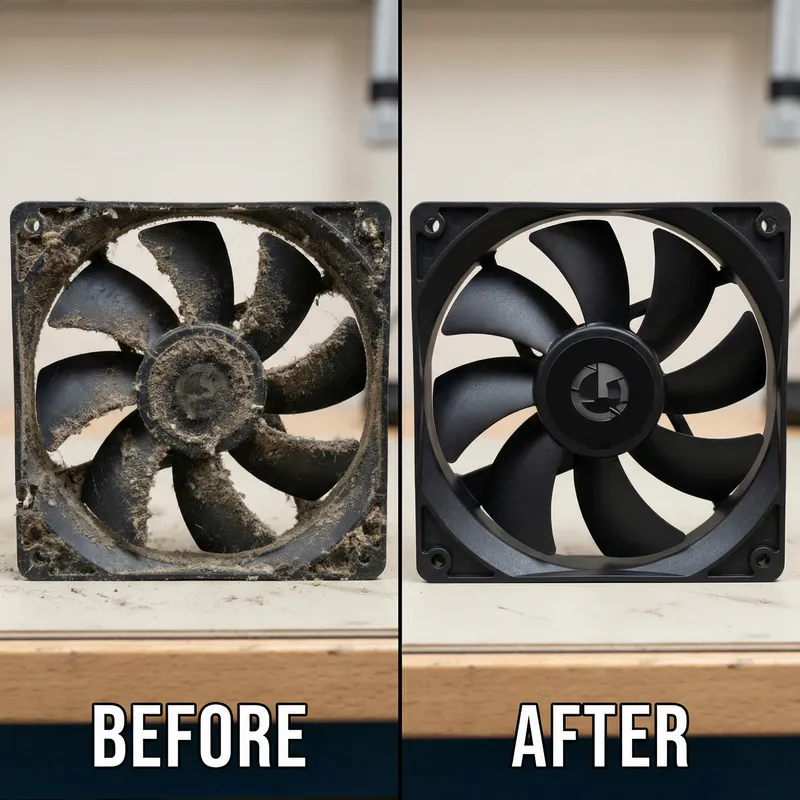 Computer Cooling Fan Comparison: 4K Realism, Dust, High Detail