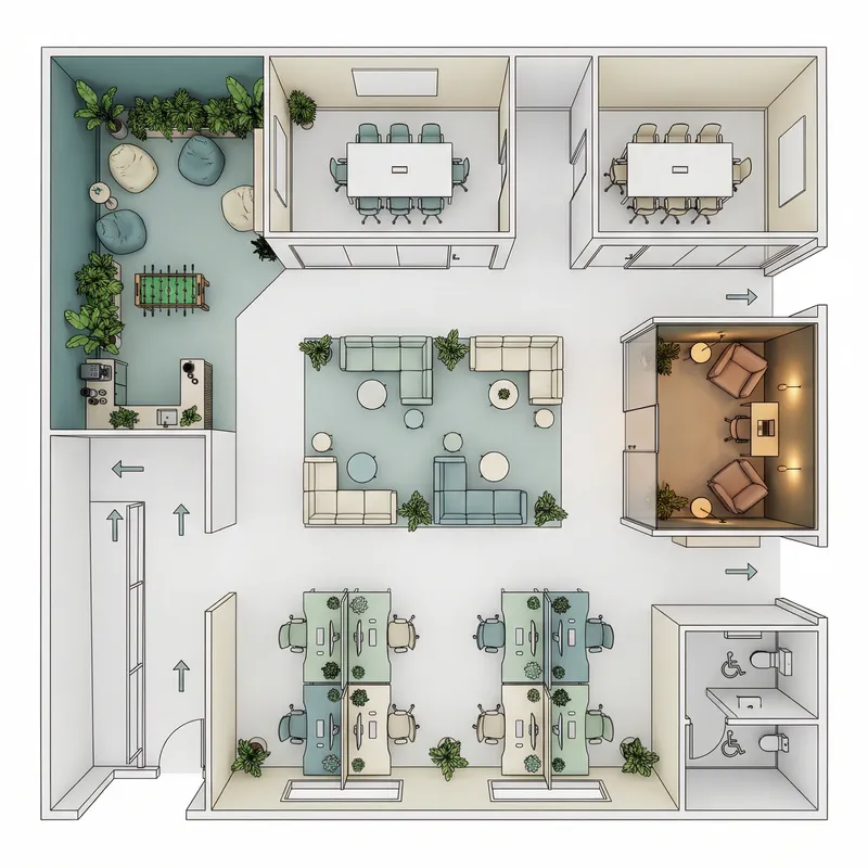 Contemporary Office Design for Wedding Event Management Startup - Top View Floor Plan