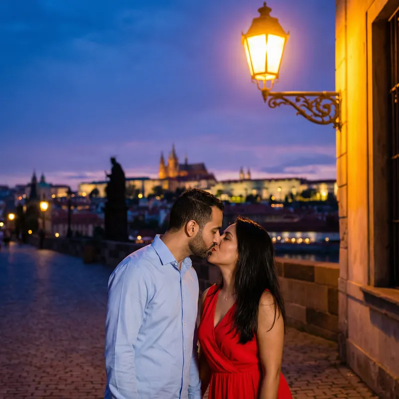 Interracial Couple Sharing a Romantic Kiss