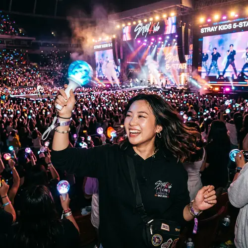 Energetic Asian Woman at KPOP Concert | Joyful Concert Experience