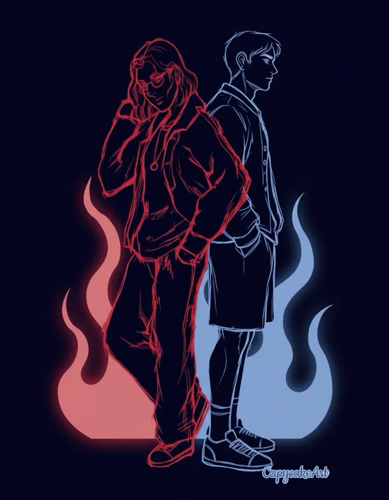 Dramatic Figures with Flames Image