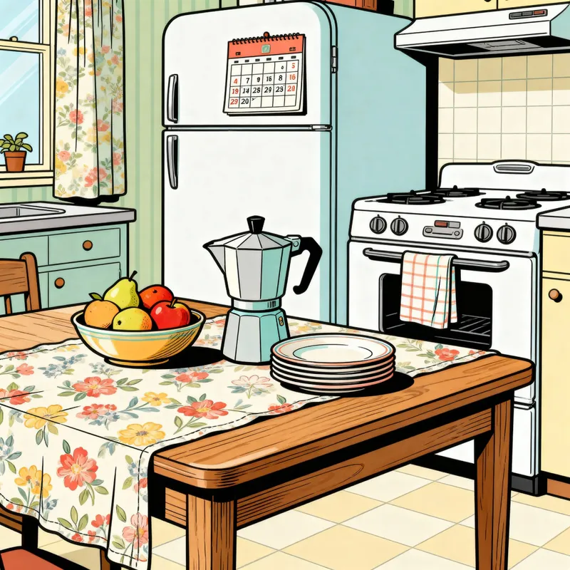 Cozy 60s Kitchen Coloring Page