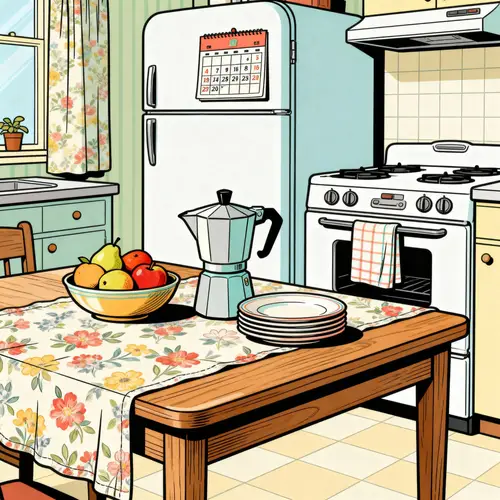 Cozy 60s Kitchen Coloring Page