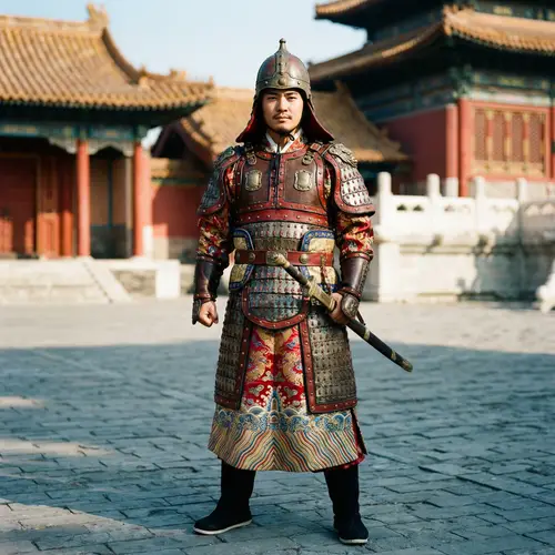 Male Warrior in Traditional Chinese Ancient Dress - Vibrant Colors