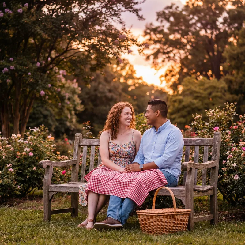Warm & Romantic Park Scene: Couple in Sunset Oasis