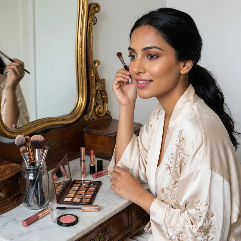 Beautiful South Asian Woman with Elegant Makeup Tools Beautiful South Asian Woman with Elegant Makeup Tools