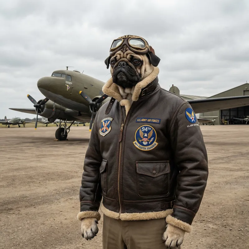 Whimsical WWII Aviator with Pug Features