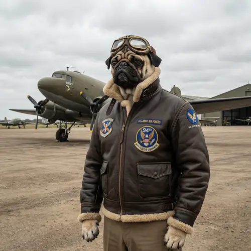 Whimsical WWII Aviator with Pug Features