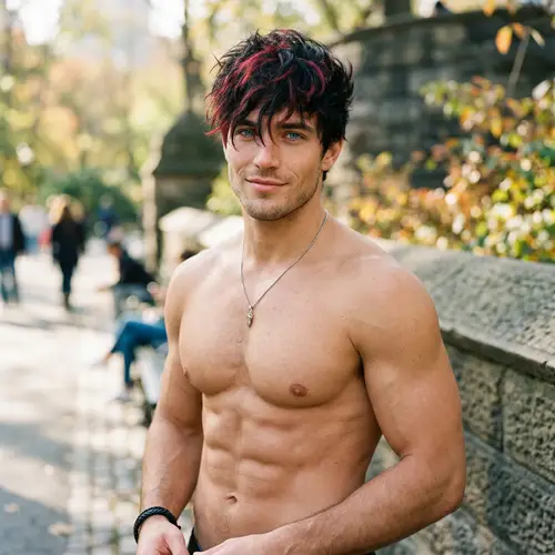 Bold Male Model with Unique Black and Red Hair