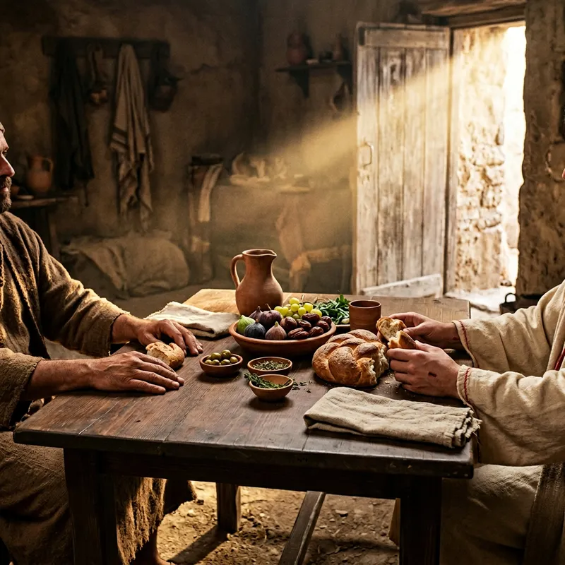 Spiritual Encounter: Divine Light and Abundant Meal Scene Spiritual Encounter: Divine Light and Abundant Meal Scene