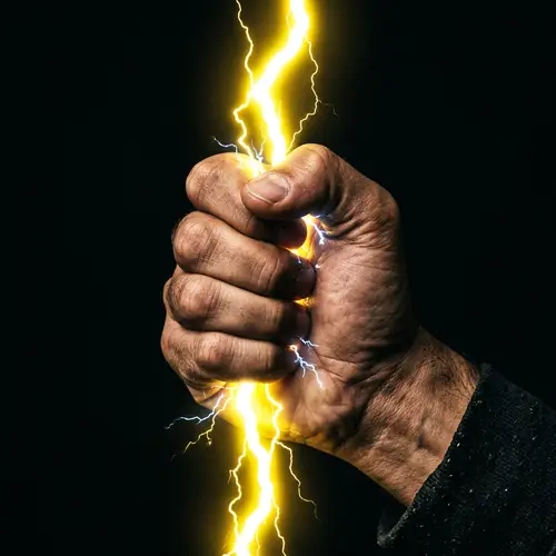 Powerful Hand Grasping Luminous Yellow Thunderbolt