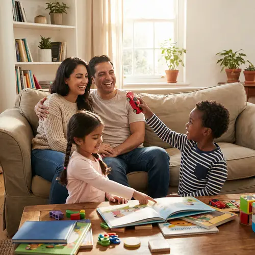 Diverse and Joyful Family Moment in Comforting Living Room