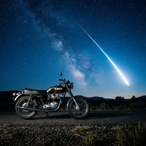 Motorcycle Profile in Night Sky with Shooting Star