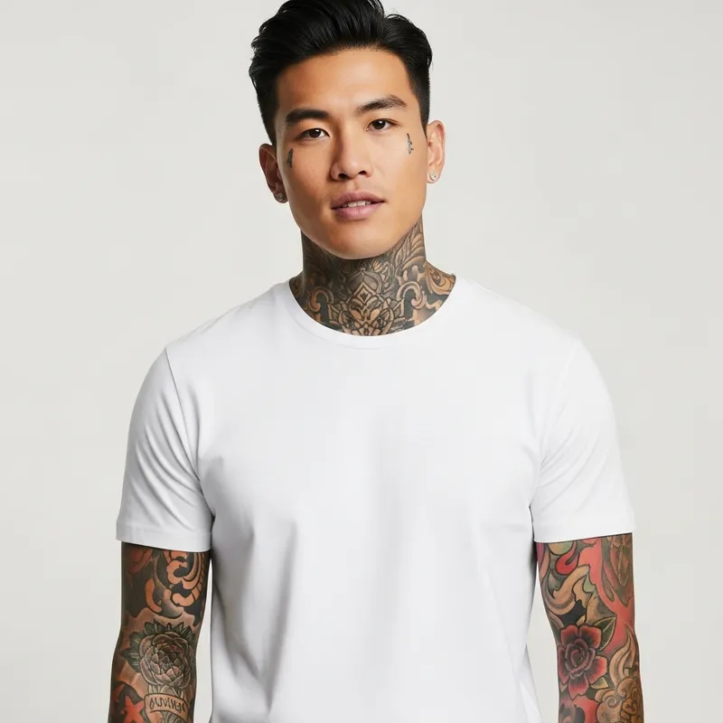 Athletic Mixed Asian Male Model with Tattoos