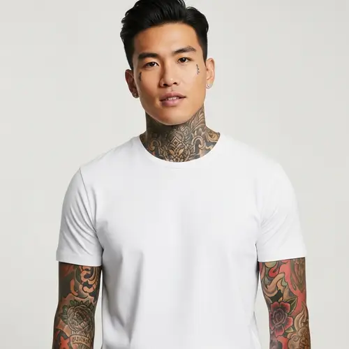 Athletic Mixed Asian Male Model with Tattoos