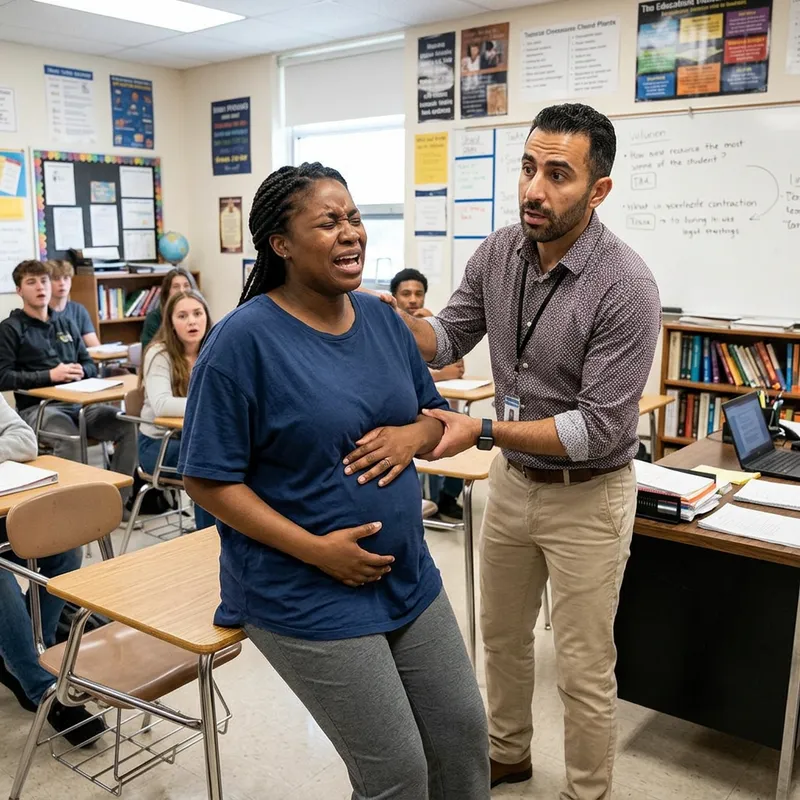 Intense Scene: Pregnant Woman Screams in Pain Giving Birth at School Intense Scene: Pregnant Woman Screams in Pain Giving Birth at School
