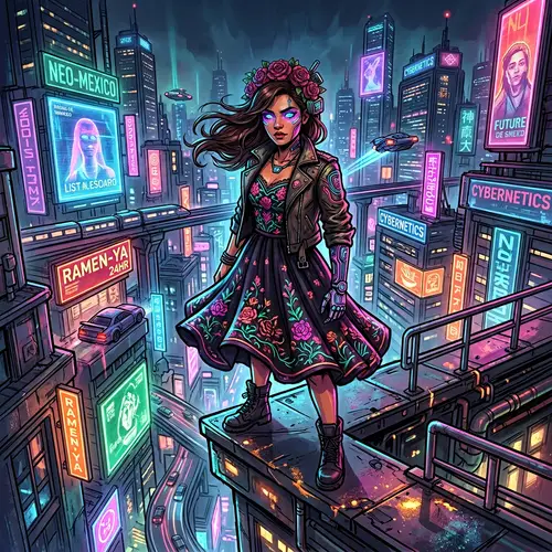 Vibrant Cyberpunk Cityscape Digital Painting