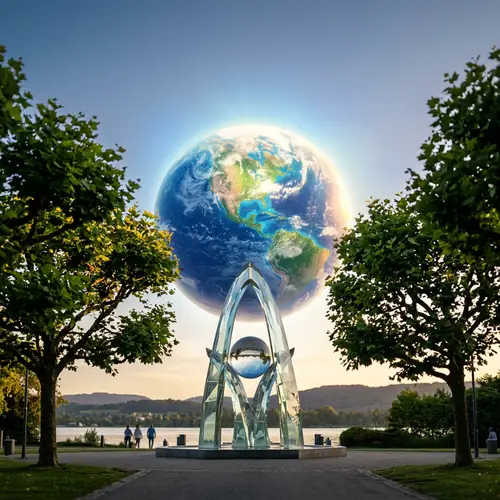 Serene Earth Illuminated by Radiant Light | Epcot Glass Statue