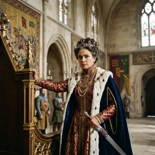 Regal Female Historical Figure Protecting Symbol of Power