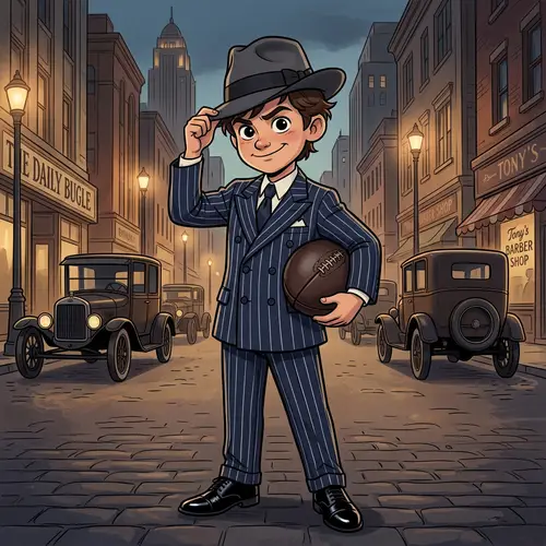 Mafia Kid Football Player Cartoon in Pinstriped Suit